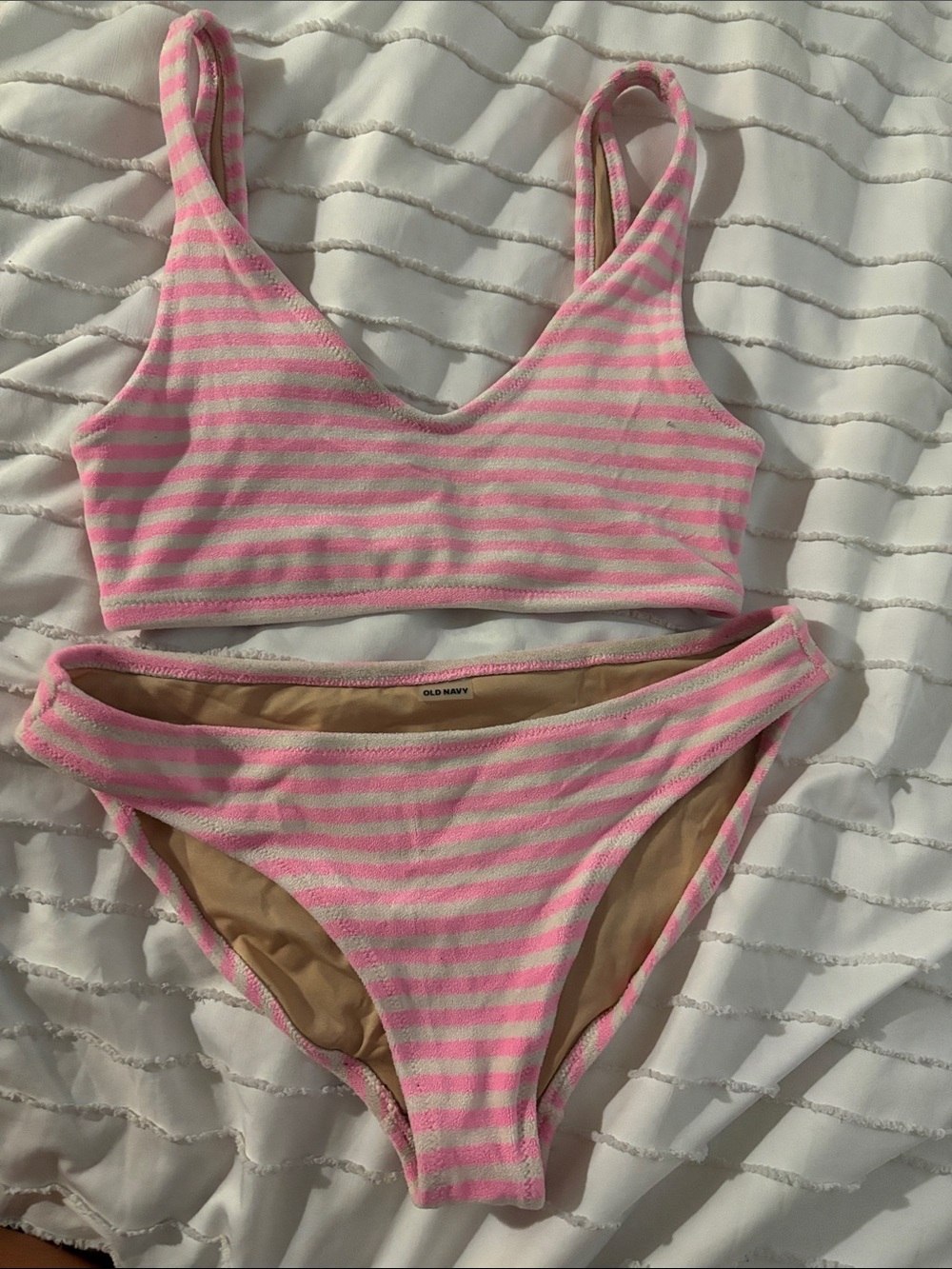 Old Navy Pink and White Striped Bandeau Bikini Set